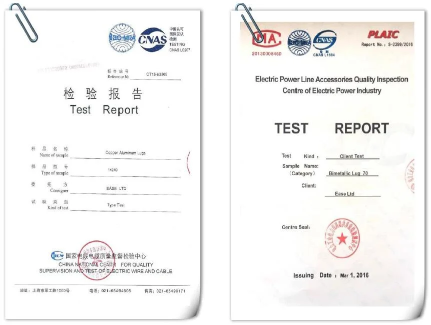 German Standard Aluminum Copper Cu/Al Bimetallic Cable Terminal Lugs with IEC